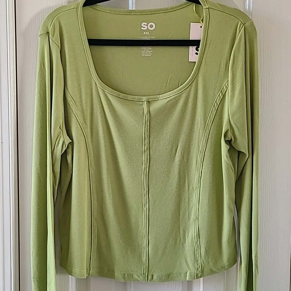 SO BRAND WOMENS JUNIOR SIZE LONG SLEEVE GREEN "SEAMED" TOP JR SIZE XXL